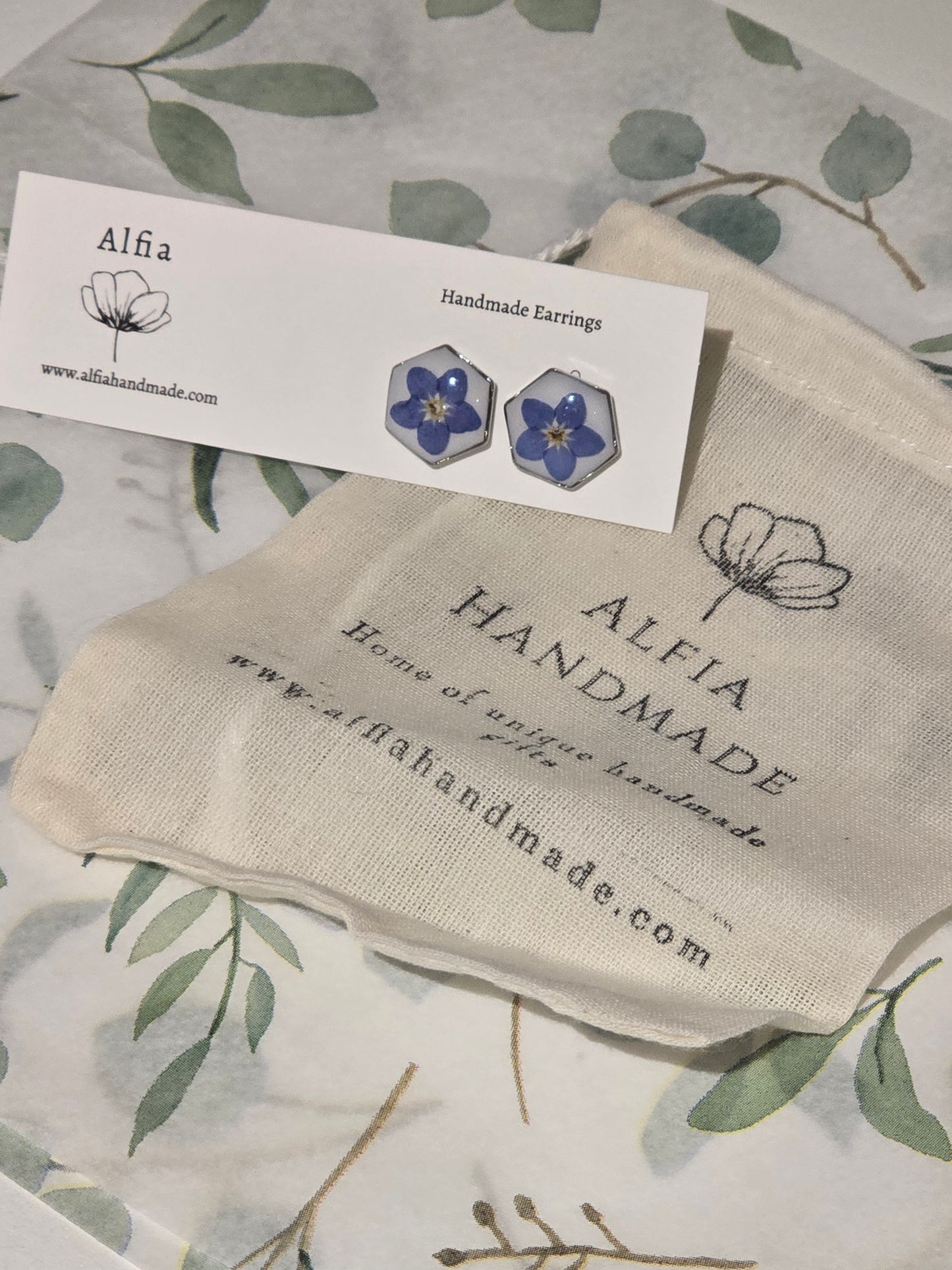 Forget Me Not Studs | Botanical Resin Jewellery | Pressed Flowers | "Silver"