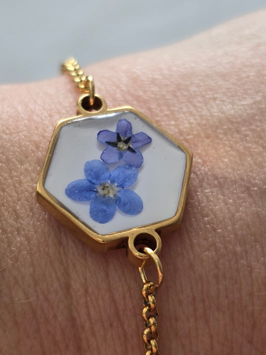 Forget Me Not Resin Bracelet "Gold"