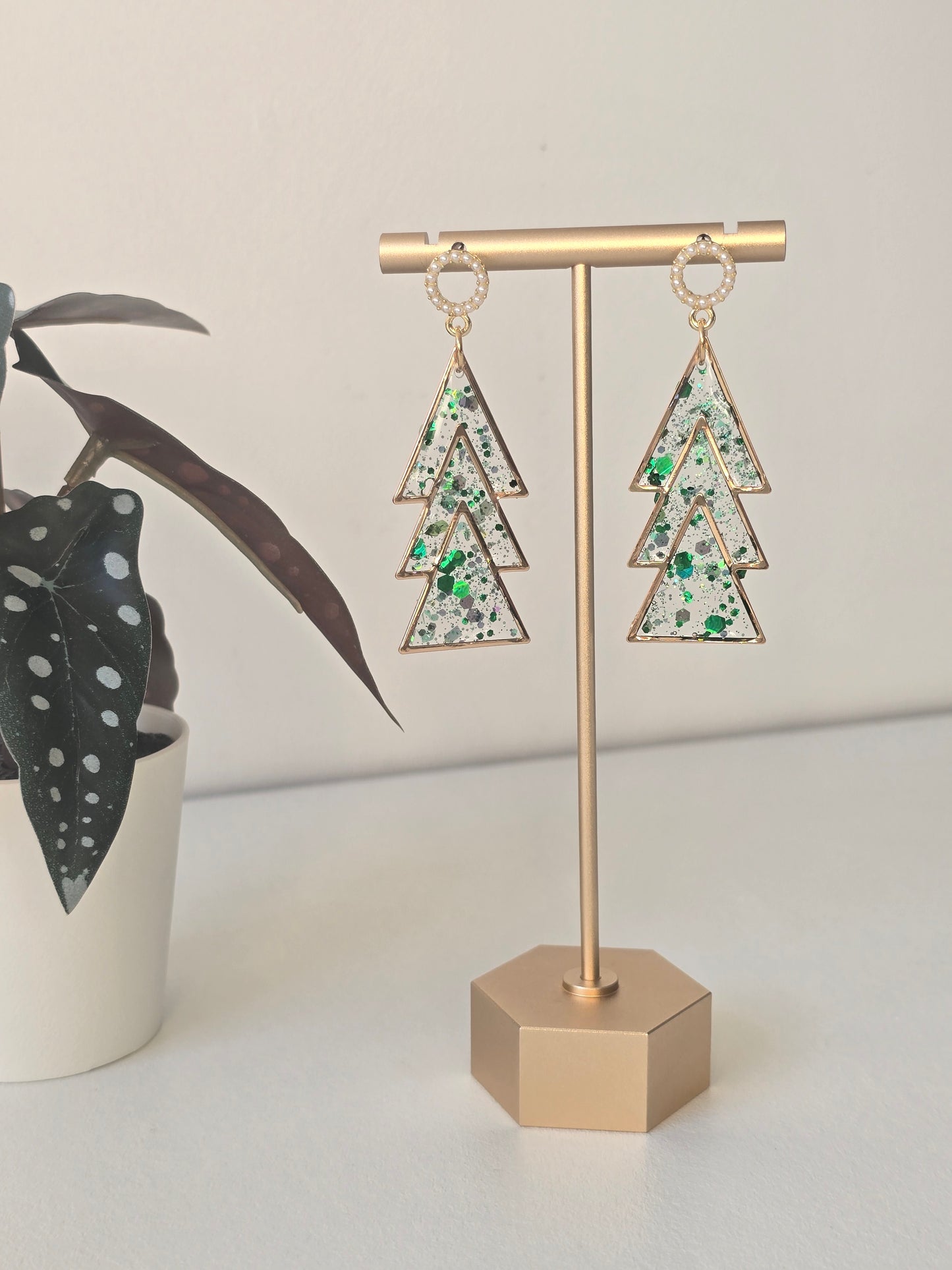Glitter Resin Christmas Tree Earrings | Handmade Festive Jewellery