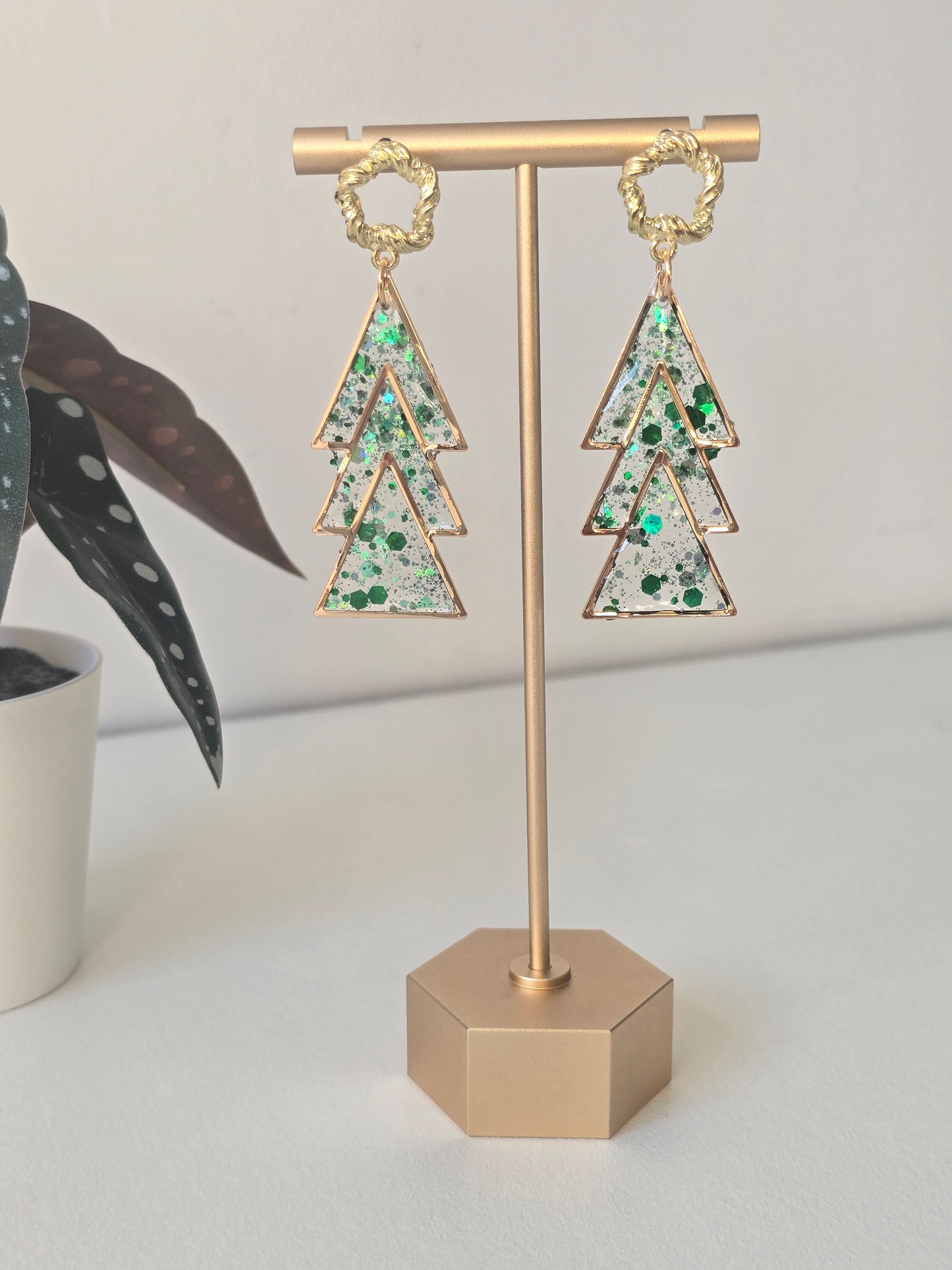 Glitter Resin Christmas Tree Earrings | Handmade Festive Jewellery