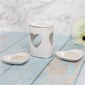 Heart Ceramic Wax Melter- White 15cm - Alfia