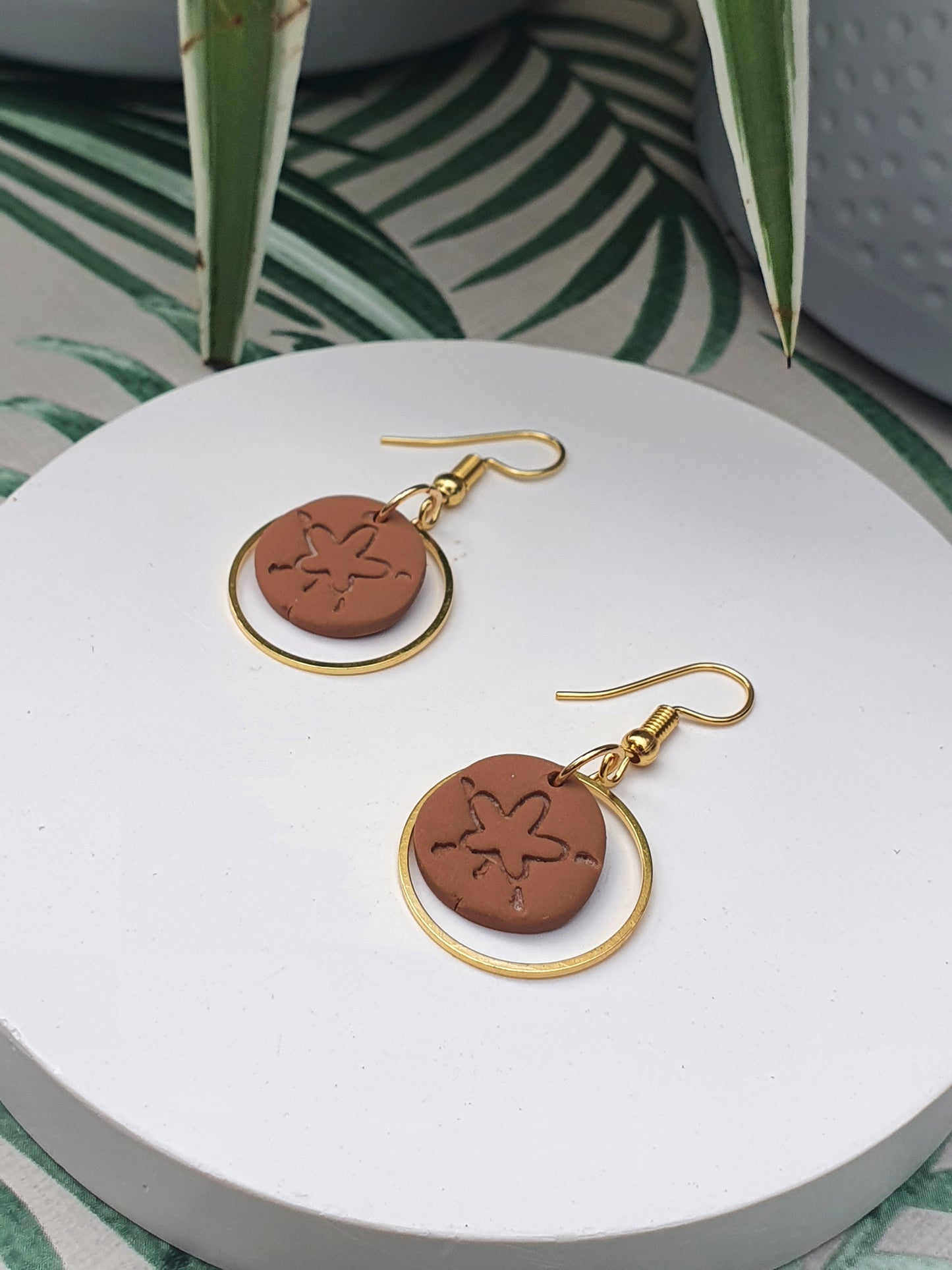 Sand Dollar Earrings -Sand/Brown Hooks - Alfia