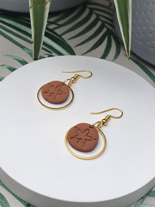 Sand Dollar Earrings -Sand/Brown Hooks - Alfia